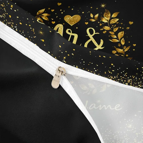 Miniatura 4 de Juego de ropa de cama personalizado con lentejuelas negras y doradas, funda de edredón de corazón dorado con purpurina para mujeres y hombres