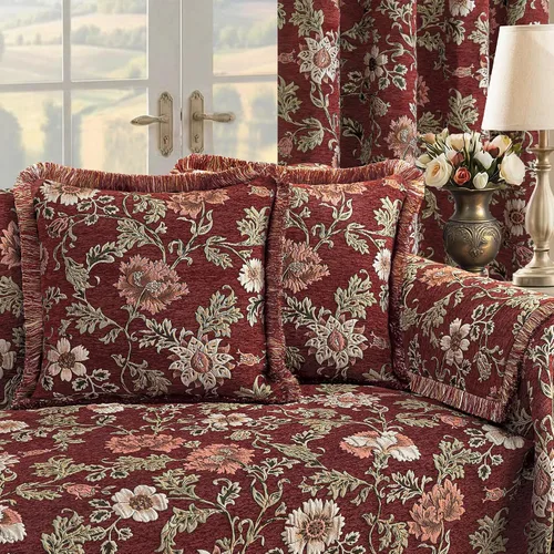 Miniatura 5 de Loom and Mill Fundas de sofá jacquard floral, funda de sofá de felpilla rústica con ribete de flecos para sofá de 2 a 3 cojines, funda de sofá