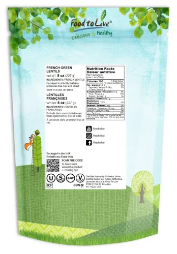 Miniatura 2 de Lentejas verdes francesas, 8 onzas – Frijoles secos enteros, crudos, germinables, veganos, kosher, a granel. Sabor profundo a pimienta. Rico