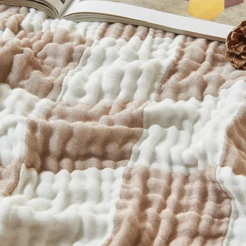 Miniatura 45 de EMME Manta de Muselina de Algodón King Grande Extragrande para Cama Colcha Cubrecama Beige Claro Gasa Transpirable Suave Ligera Mantas (120"x94")