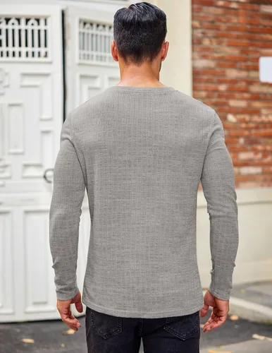 Miniatura 4 de COOFANDY Camiseta de manga larga para hombre, cuello redondo, para entrenamiento, fisicoculturismo, camiseta casual