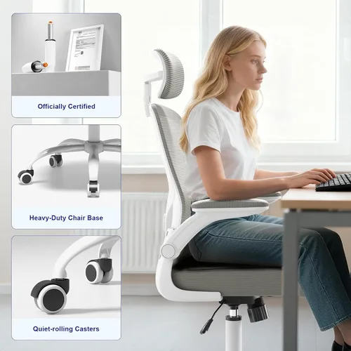 Miniatura 8 de Silla ergonómica para oficina - silla de estudio, silla gaming de 300 libras, silla de malla cómoda con respaldo alto, reposacabezas, soporte Grey01
