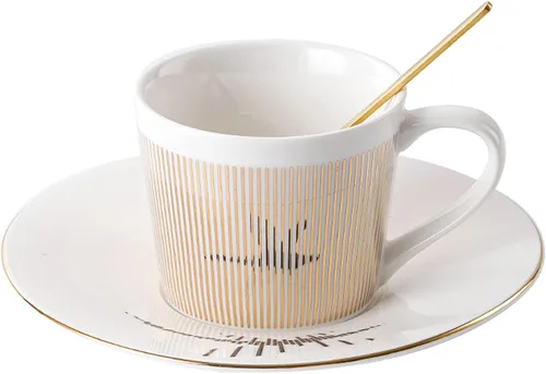 Miniatura 10 de Juego de tazas de café, taza de espejo y platillo creativo de lujo, taza de imagen invertida, taza de té de porcelana con incrustaciones doradas