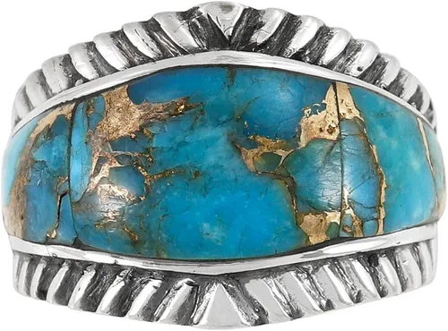Miniatura 3 de Anillo turquesa de plata de ley 925 con piedras preciosas auténticas, tamaño 6 a 11