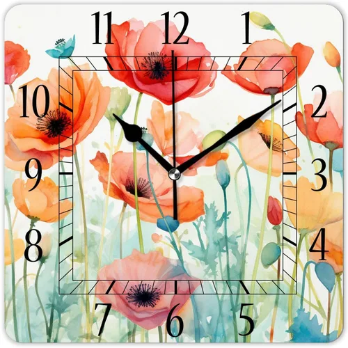 Miniatura 15 de Reloj de pared decorativo de 10 pulgadas, silencioso, cuadrado, para el hogar, sala de estar, cocina, bosque de otoño, hojas rojas brillantes, cielo