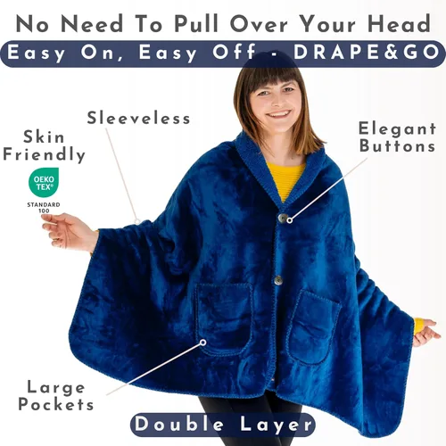 Miniatura 2 de EzrAllora Manta Poncho de Doble Capa Premium para Mujeres -Ponte y Listo Sin Mangas- Chal de Vellón Sherpa con Bolsillos - Manta Vestible - Regalos
