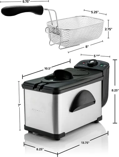 Miniatura 6 de Freidora eléctrica OVENTE de 2 litros de capacidad, 1500 vatios, tapa con ventana de visualización y filtro de olores, temperatura ajustable