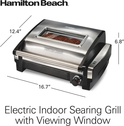 Miniatura 8 de Parrilla de interiores Hamilton Beach 25361, Tapa de acero inoxidable con ventana, Plateado