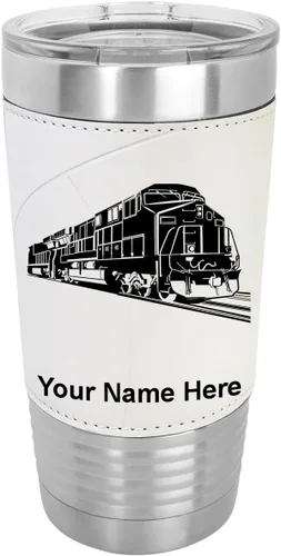 Miniatura 8 de LaserGram Vaso aislado al vacío de 20 onzas, tren de carga, grabado personalizado incluido (piel sintética, estilo béisbol)