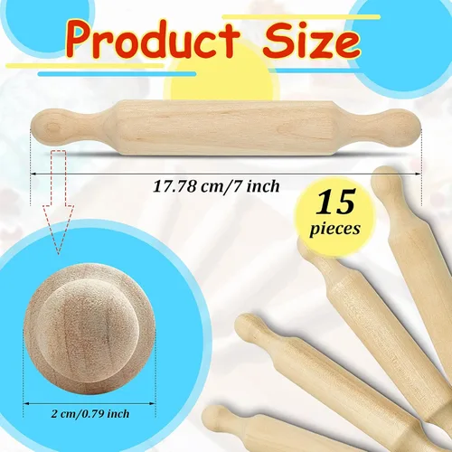 Miniatura 2 de Suclain 15 rodillos pequeños de madera para cocina, para hornear masa pequeña para niños, fondant, pastelería, pizza, manualidades y juego