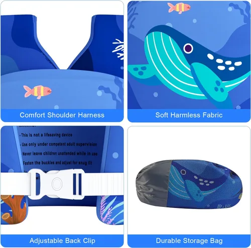 Miniatura 6 de Chaleco de natación para niños pequeños, apto para niños de 28 a 70 libras, flotadores para niños y niñas, ayuda a la natación, entrenamiento, traje