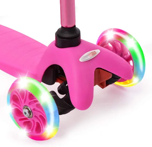 Miniatura 3 de ChromeWheels Mini Scooter para Niños Pequeños, Scooters Deluxe de 3 Ruedas para Niños, 4 Alturas Ajustables con Scooters de Patada, Rosa
