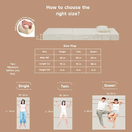 Miniatura 6 de Sofá Cama Individual Plegable Silla Sofá Cama con Almohada, Twin, Beige Cama de silla plegable