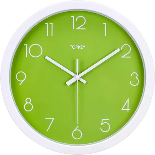 Topkey Reloj de pared de 12 "silencioso sin tictac decorativo moderno reloj de pared para sala de estar, dormitorio y cocina, color verde