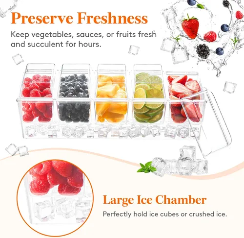 Miniatura 4 de Lifewit Set para servir barra de tacos para fiesta con 5 contenedores (2.5 tazas) y componentes, organizador grande refrigerado con hielo