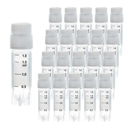 Miniatura 29 de Cryoviales de 0.0 fl oz, 25Pcs Cryotubes con código de barras lateral, frascos de esterilización con rosca externa, tubos de muestra con tapas Azul