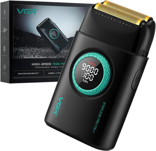 VGR 377 - Afeitadora de aluminio para hombre, maquinilla de afeitar eléctrica para afeitarse la cara con doble lámina, motor de 21 velocidades a