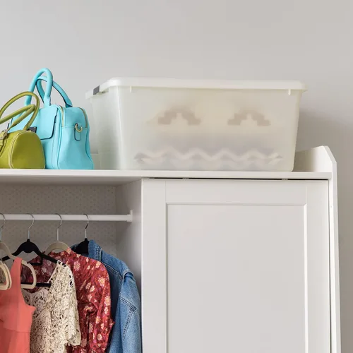 Miniatura 5 de IRIS USA 68 Quart / 17 Gal. Contenedores de almacenamiento de plástico apilables con tapas y hebillas de cierre, paquete de 5 - Perla, contenedores