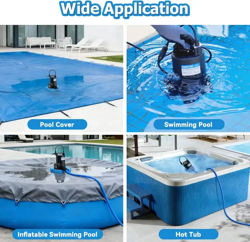 Miniatura 9 de Bomba de cubierta de piscina de 1/2 HP de encendido/apagado automático de 3500 GPH Bomba de agua sumergible con red de filtro, adaptador de válvula