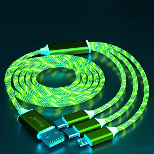 Miniatura 21 de IHAO Cable de carga multipuerto, 3 combinaciones en un cable USB A a USB C/Micro USB PD, cable de carga rápida iluminado LED que fluye compatible
