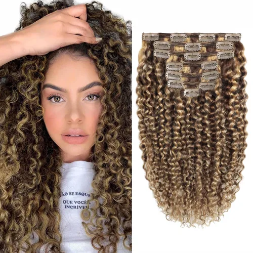 Miniatura 11 de Caliee - Extensiones de cabello rizado con clip 3B 3C Jerry, extensiones de clip de cabello rizado 14 pulgadas 1B color natural, extensiones