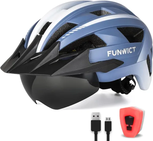 Miniatura 20 de Adult Bike Helmet with Visor and Goggles for Men Women Mountain Road Bicycle Helmet Rechargeable Rear Light Cycling Helmet