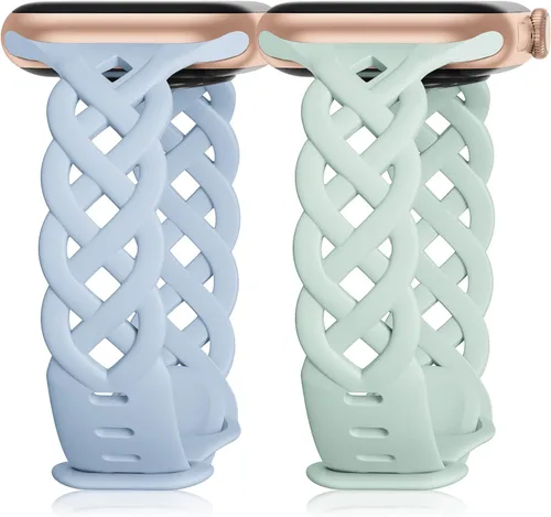 Miniatura 18 de Correas de silicona trenzadas compatibles con Apple Watch de 38/40/41/42/44/45/46/49 mm, correa hueca delgada y estrecha para iWatch Ultra 2/3 SE 3
