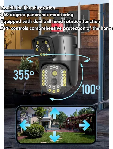 Miniatura 6 de Cámara de seguridad de doble lente al aire libre, 360 grados giratoria 1080P impermeable cámara de seguridad al aire libre para estanque de peces