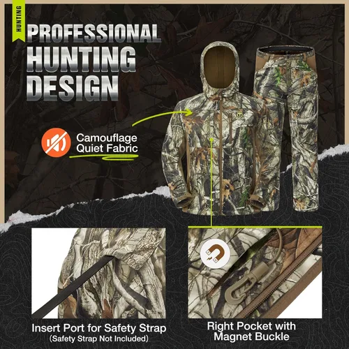 Miniatura 2 de TIDEWE Ropa de caza para hombres con forro polar, correa de seguridad, resistente al agua, chaqueta y pantalones silenciosos de caza