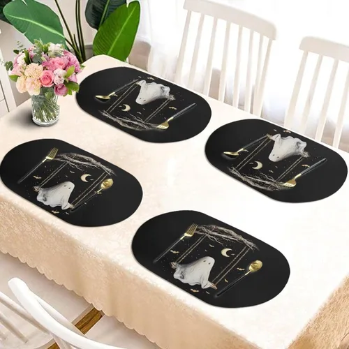 Miniatura 6 de Ghost Placemats Set of 2 Wipeable Faux Leather 12X18 Inch Waterproof Non-Slip Mats Spooky Table Decor Heat Resistant for Scary Dinner Party Fantasma