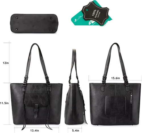 Miniatura 6 de Montana West Monederos de cuero genuino para mujer, bolsos Hobo con mango de herramientas y borlas