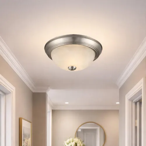 Miniatura 5 de Design House Paquete de 2 lámparas de techo empotradas, accesorio tradicional de 2 luces, níquel satinado con vidrio de alabastro, regulable
