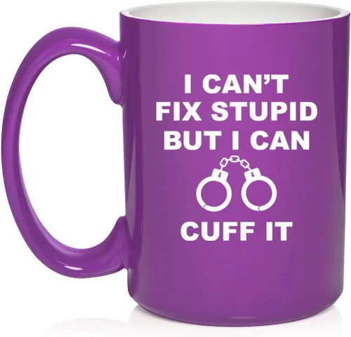 Miniatura 16 de Daylor Taza de café de cerámica con texto en inglés "I Can't Fix Stupid But I Can Cuff It" para oficial de policía, taza de té de cerámica, regalo
