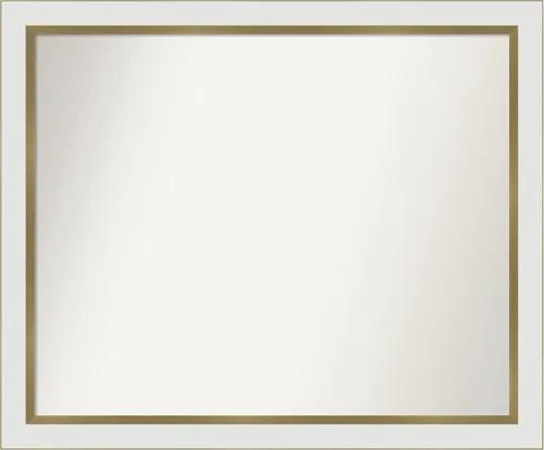 Miniatura 494 de Amanti Art Espejo de baño blanco para sobre el fregadero, 30 x 35 pulgadas, espejo de tocador rectangular estrecho de Eva de oro blanco, marco