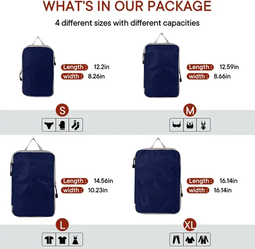 Miniatura 2 de TrendySupply Cubos de embalaje de compresión para viajes, cubos de embalaje y organizadores de viaje (4 azul liso)
