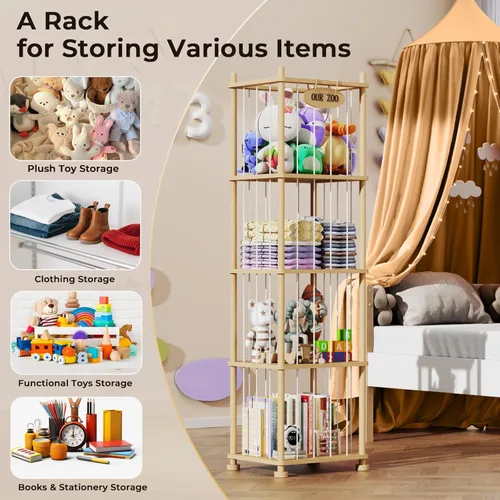 Miniatura 5 de Organizador de almacenamiento de animales de peluche, estante de almacenamiento de juguetes de madera de pino macizo con estantes extraíbles