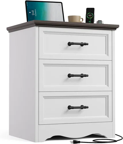 Miniatura 18 de YANSNWO Cómoda de Granja Negra para Dormitorio, Moderna Cómoda de 6 Cajones, Cómoda Alta de 44" con Manijas de Metal Cepillado, Organizadores