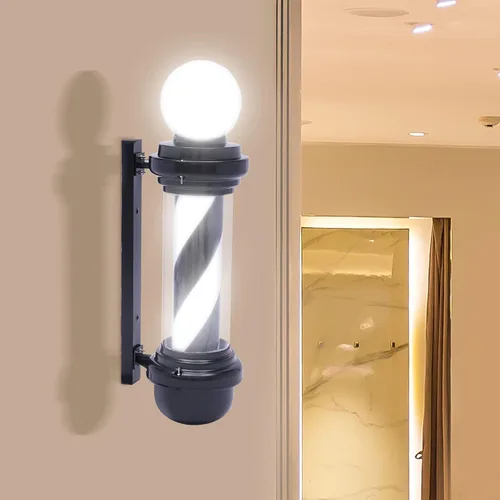 Miniatura 2 de DNYSYSJ Barra de peluquería con luz LED blanca y negra, poste de peluquería tradicional exterior para peluquería, luz iluminadora de rayas