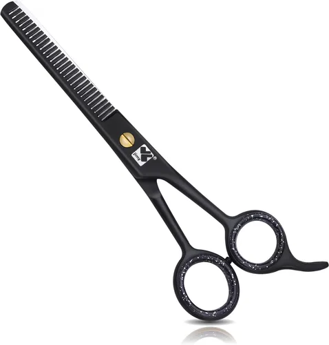 Jimy Tijeras profesionales para adelgazar el cabello de 6.5 pulgadas, acero inoxidable negro ultra afilado, tijeras para adelgazar el cabello para