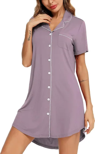 Miniatura 118 de Samring Camisón de pijama para mujer, manga corta/larga, con botones, camisón para dormir, camisón para novio, talla XXL