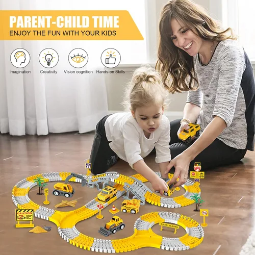 Miniatura 6 de 260 PIEZAS Pistas de Carreras de Construcción para Juguetes de Niños, 2 Autos de Carreras, 4 Autos de Construcción, 1 Mapa y Conjunto de Pistas