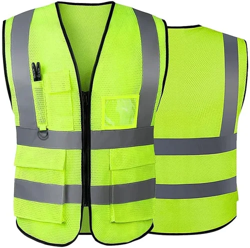 Chaleco de seguridad reflectante de alta visibilidad para hombres y mujeres con bolsillos y cremallera frontal cumple con los estándares ANSI/ISEA