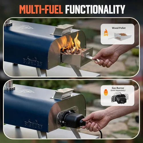 Miniatura 2 de BIG HORN 16" Multi-Fuel Outdoor Pizza Oven – 2-in-1 Wood-Fired & Gas Compatible (Burner Sold Separately), 1112°F Outdoor Stainless Pizza Cooker