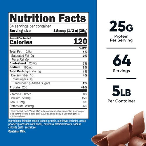 Miniatura 2 de Nutricost Proteína de Caseína en Polvo 5 Libras Chocolate - Caseína Micelar, Sin Gluten, Sin OMG