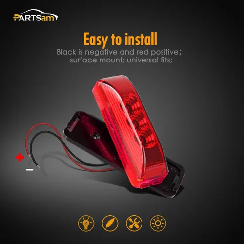 Miniatura 5 de Partsam 10 luces LED de 3.9 pulgadas, impermeables, color rojo, 3 LED, para remolque, camión, barco, DC12 V, luz LED facetada de línea fina