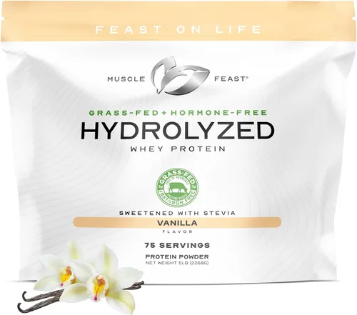 Miniatura 12 de Muscle Feast Proteína de suero hidrolizada alimentada con pasto, totalmente natural sin hormonas, chocolate, 5 libras
