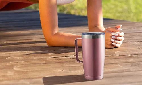 Miniatura 6 de CIVAGO Vaso Tumbler de acero inoxidable aislado en oro rosa de 20 onzas con tapa, popote, asa y aislamiento al vacío de doble pared