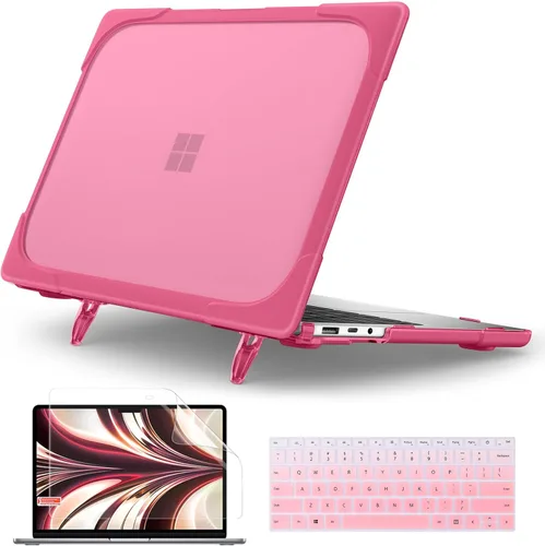 Batianda Funda resistente para laptop Microsoft Surface 5 4/3ª pantalla táctil de 15 pulgadas con soporte plegable y cubierta de teclado, funda Rosa