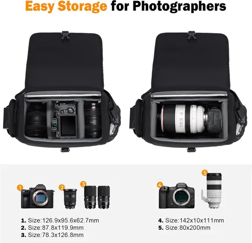 Miniatura 2 de CADeN Bolsa para Cámara Funda Bandolera Cruzada Compatible con Nikon, Canon, Sony, Cámaras DSLR SLR sin Espejo y Lentes (1.0 Negro, Grande)