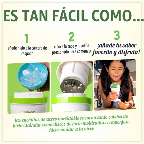 Miniatura 4 de Nostalgia Máquina de Granizados de Cono de Nieve Raspado Retro de Mesa - Incluye 1 Taza de Plástico Reutilizable y Moldes de Hielo, Blanco, Verde